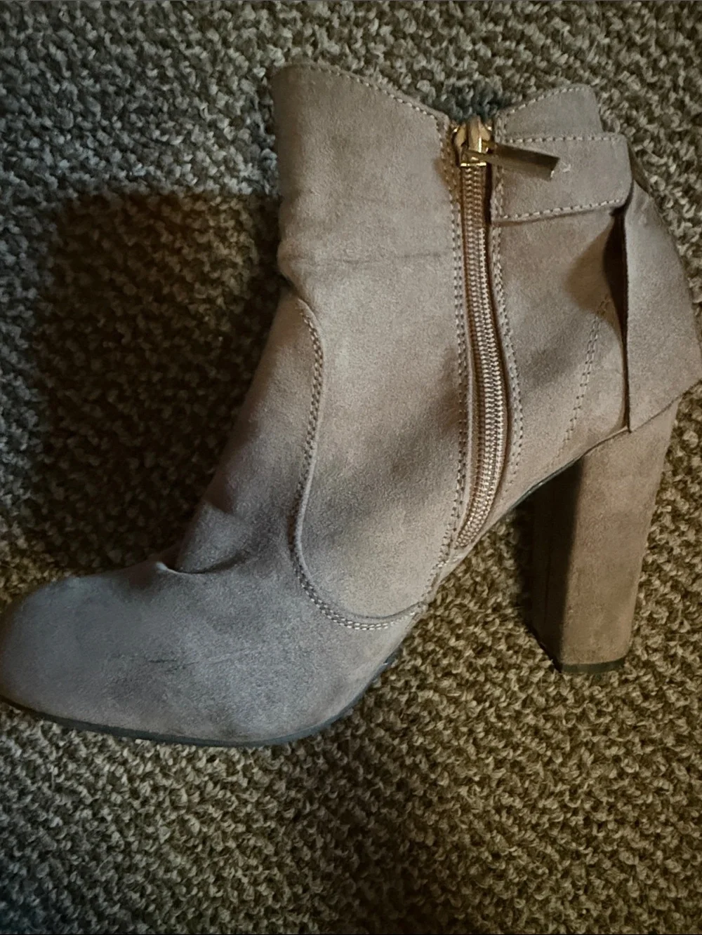 Women's Taupe Suede Ankle Booties with Block Heel